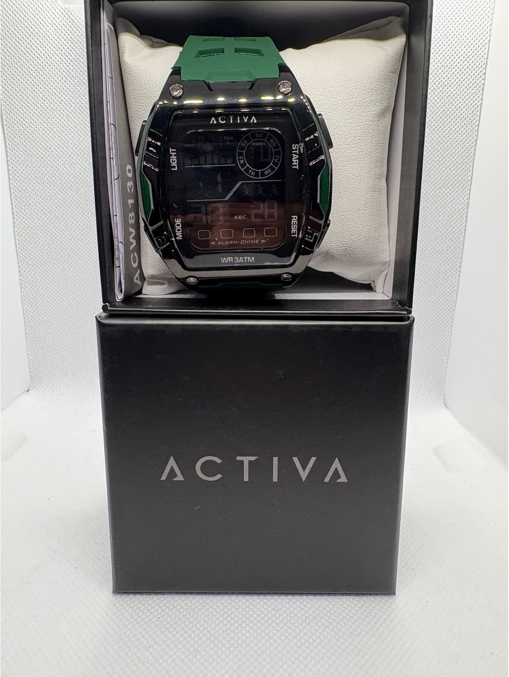 Activa Digital Wristwatch with Green Silicone Band